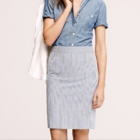 NWOT J.crew Seersucker vertical striped Navy Blue & White Pencil skirt sz 4 - Picture 4 of 15